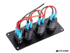 Панель с 2 разъёмами 12V (прикуриватель), 2 USB (2.1A + 1A) и переключателем